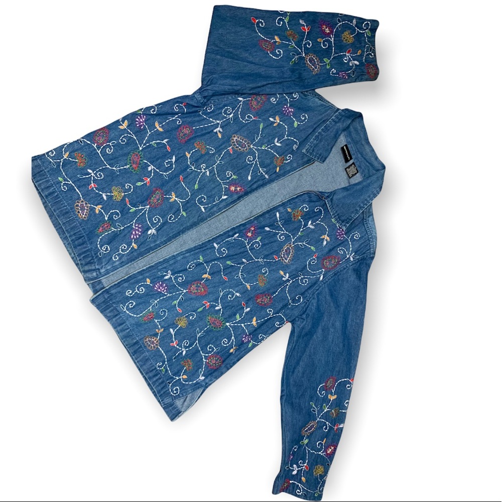 Paisley Embroidered Denim Zip Jacket